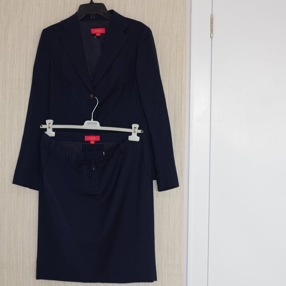 LaVia18 Wool Blend Navy Women Blazer skirt Suit set size Italy 44/46